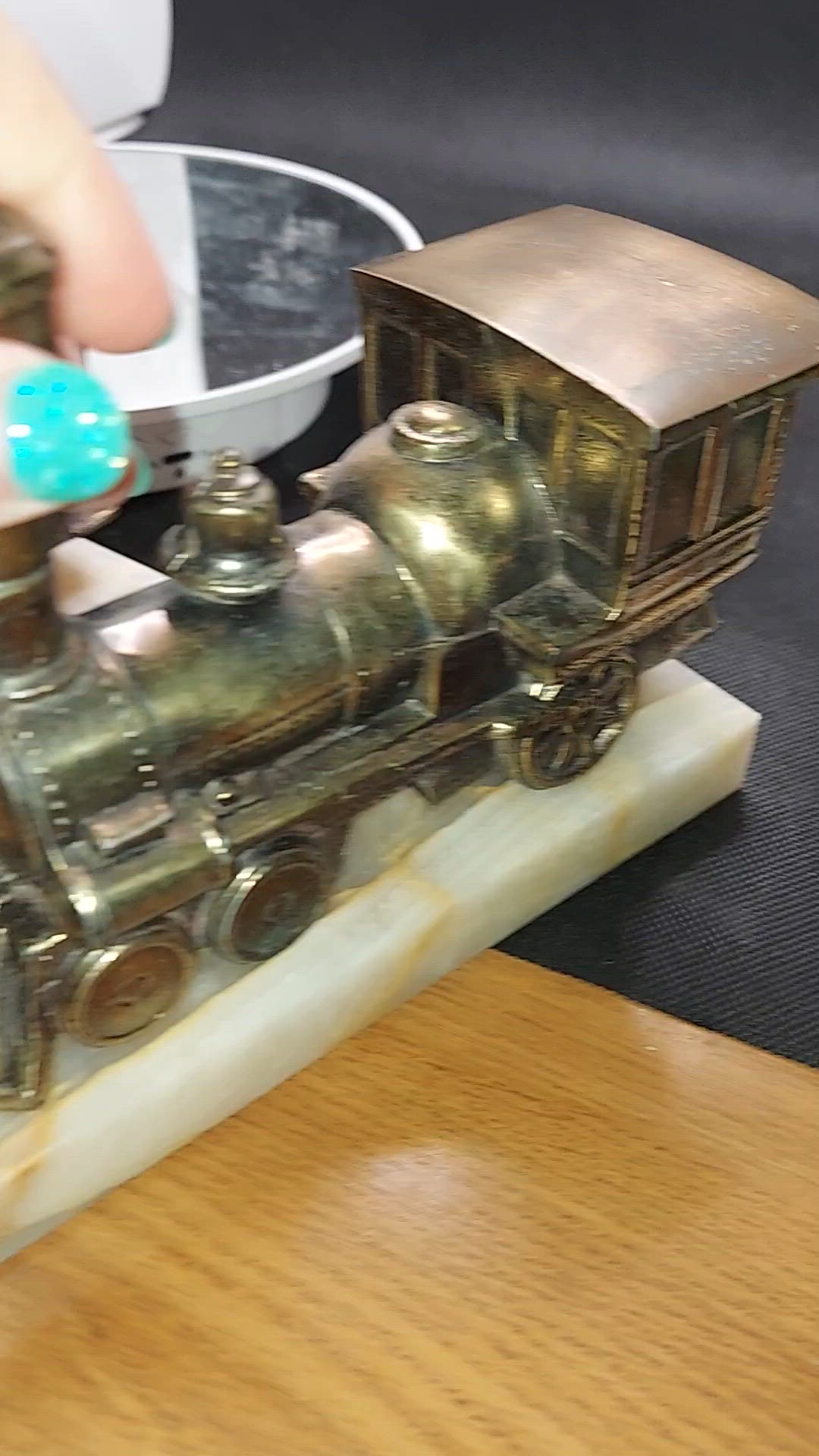 Vintage MCM Park Sherman Brass & Marble Train Steam Locomotive Bookends 1960s